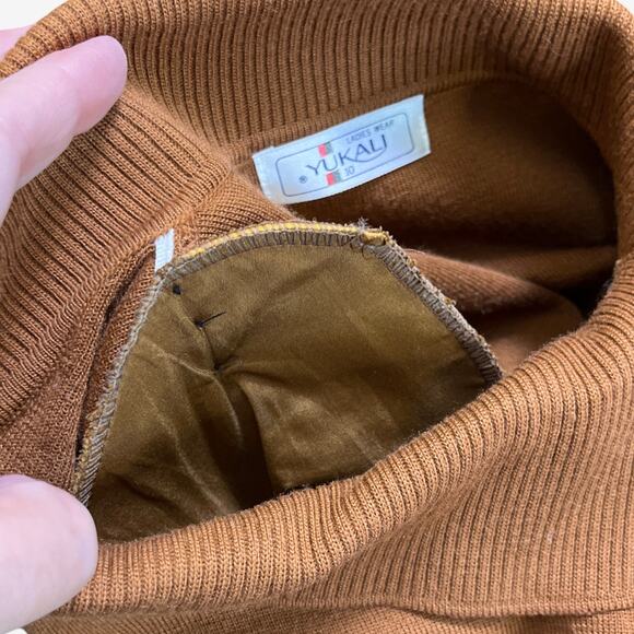 Yukali Wool Blend Brown Cowl Neck Sweater D-Ring Sleeve Detail Size 10 - Picture 8 of 10